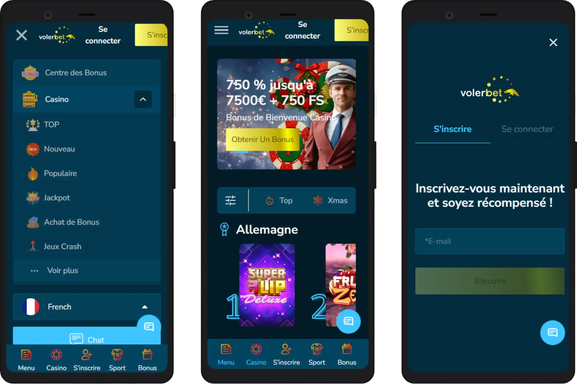 Version mobile du Volerbet Casino pour jouer sur smartphone